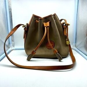 DOONEY&BOURKE Authentic tan brown pebbled leather drawstring bucket bag …